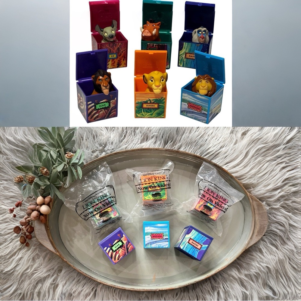 Vintage 1995 Burger King Lion King Puppet Boxes‎ Complete Set Happy Meal Toys
